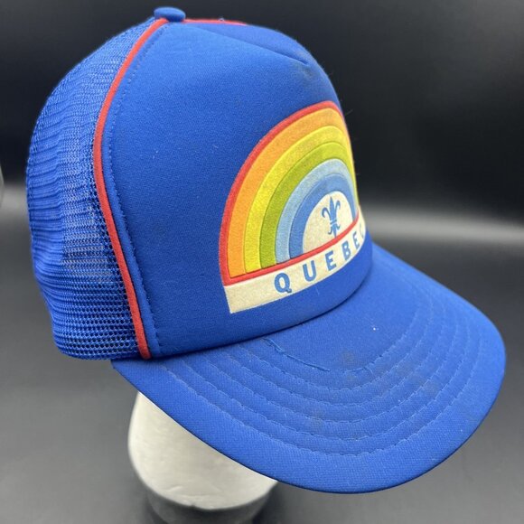 Vintage Rainbow Quebec Canada Retro Snapback Trucker's Hat Cap Mesh RARE Blue - Picture 6 of 12